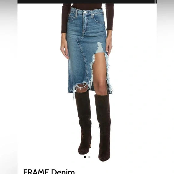 Frame Distressed Denim Skirt